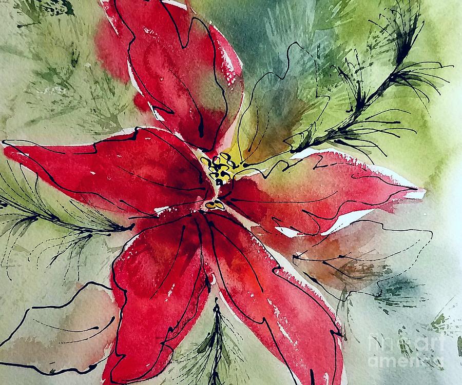 Poinsettia Abstraction Painting by Lisa Debaets