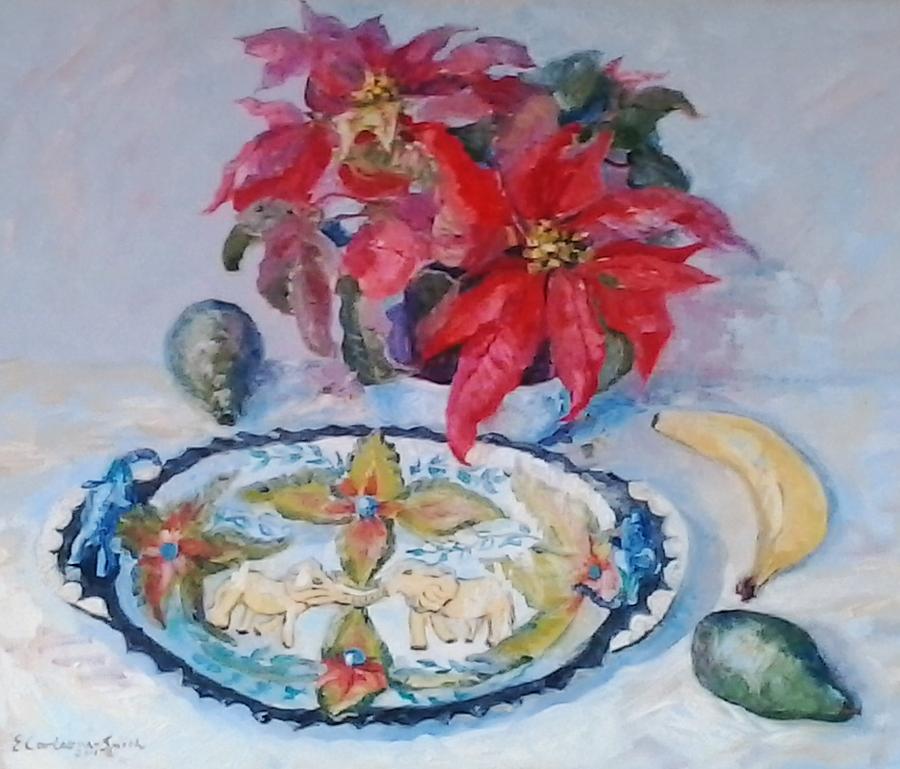 Poinsettia and Ardmore Dish Painting by Elinor Fletcher