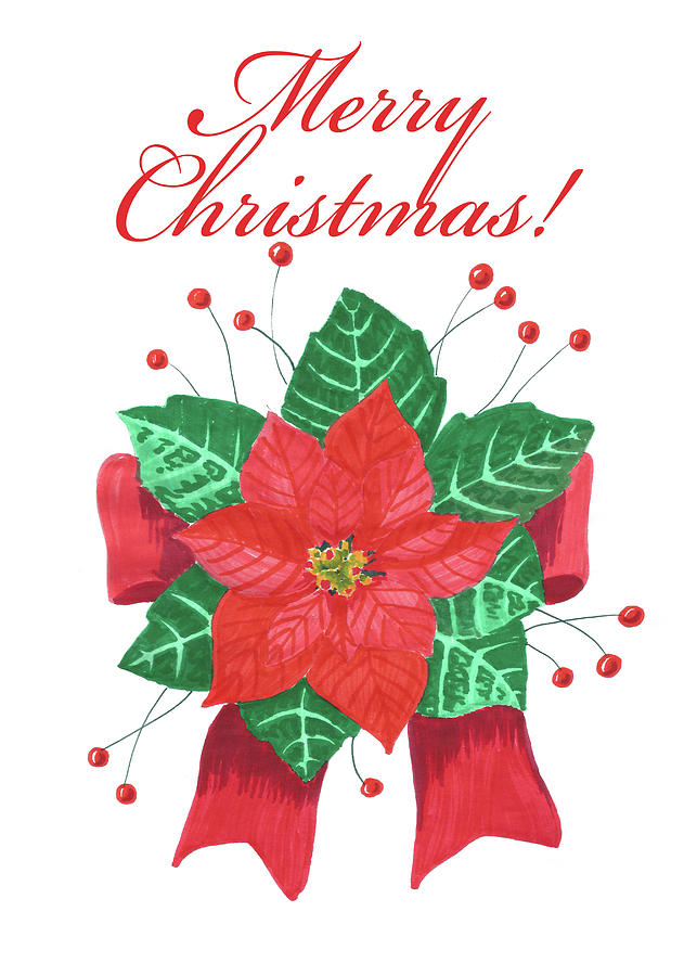 Poinsettia Christmas Card Painting by Masha Batkova