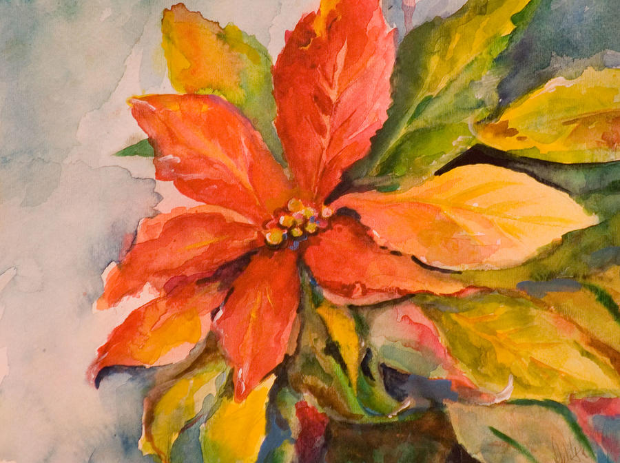 Christmas Painting - Poinsettia by Delilah  Smith