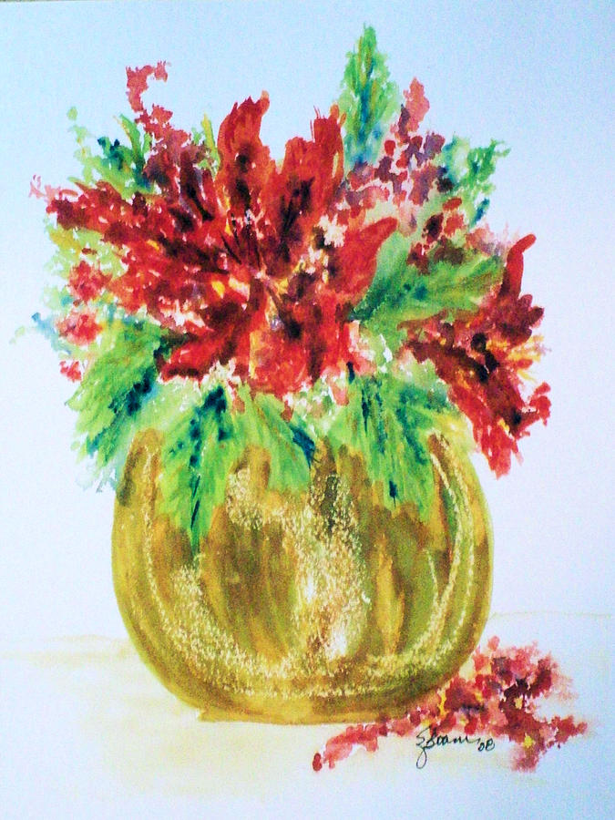 Poinsettia in Brass Vase Painting by Elise Boam