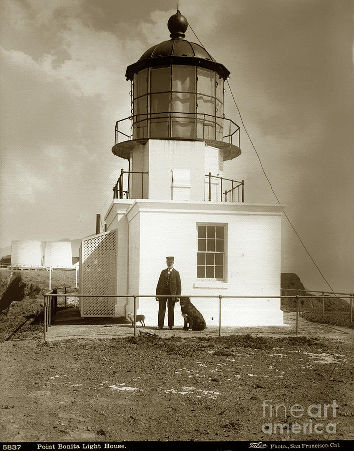 Dog Photograph - Point Bonita Light House, Marin County circa 1890 by Monterey County Historical Society