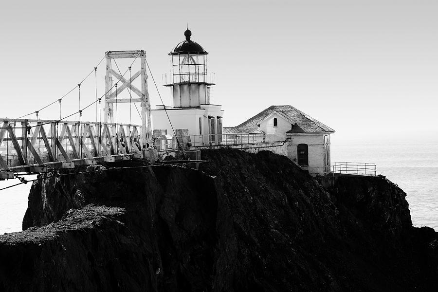 Point Bonita Lighthouse in the Marin Headlands . Black and White Photograph by Wingsdomain Art and Photography