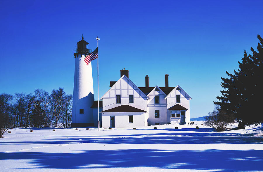 Point Iroquois Lighthouse By Lake Superior 1980s Photograph by Mountain Dreams