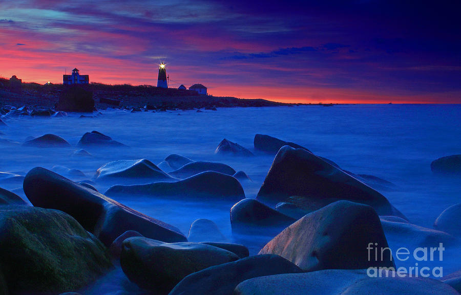 Lighthouse Photograph - Point Judith Lighthouse first light by Jim Beckwith
