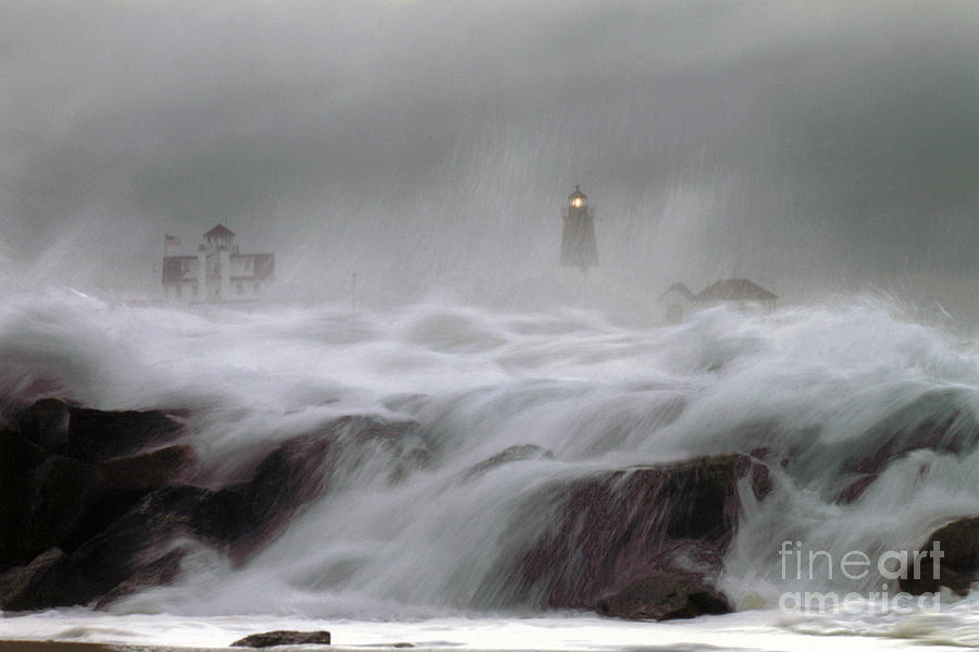 Seascape Photograph - Point Judith Lighthouse Storm by Jim Beckwith