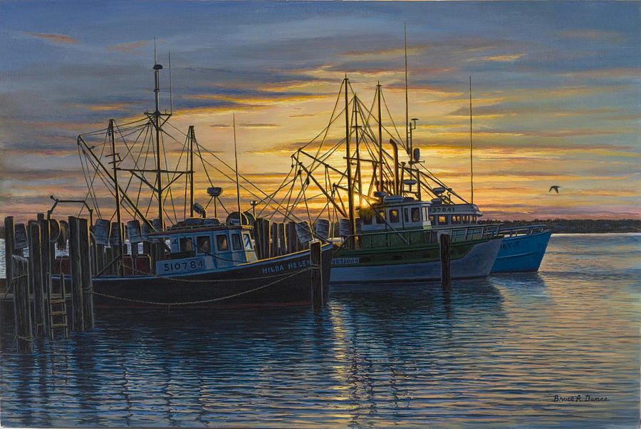 Point Judith Sunset Painting by Bruce Dumas