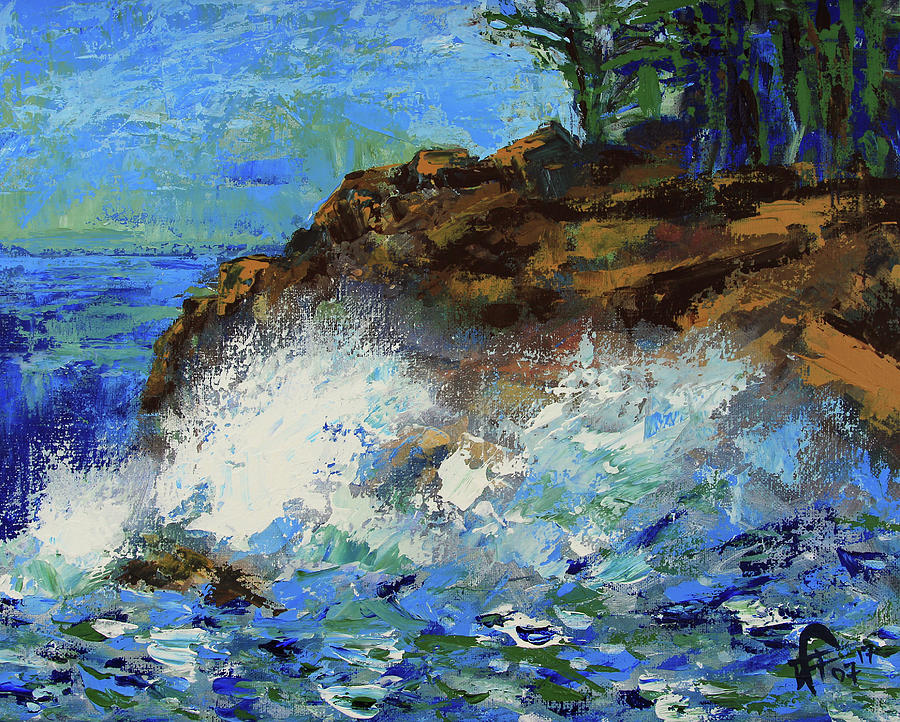 Point Lobos crashing waves Painting by Walter Fahmy