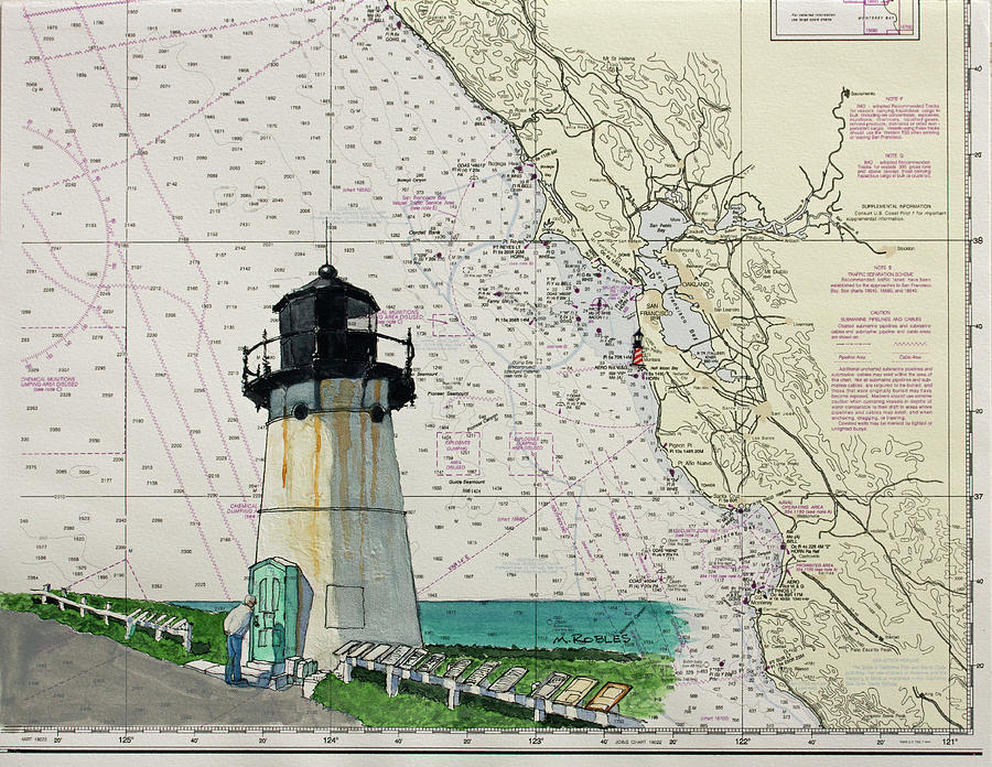Point Montara Lighthouse on a NOAA Nautical Chart Painting by Mike Robles