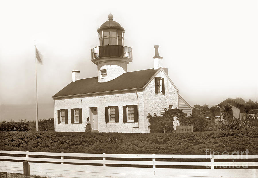 Point Pinos Lighthouse Photograph - Point Pinos Lighthouse and Mrs. Emily A. Fish keeper Circa 1897 by Monterey County Historical Society
