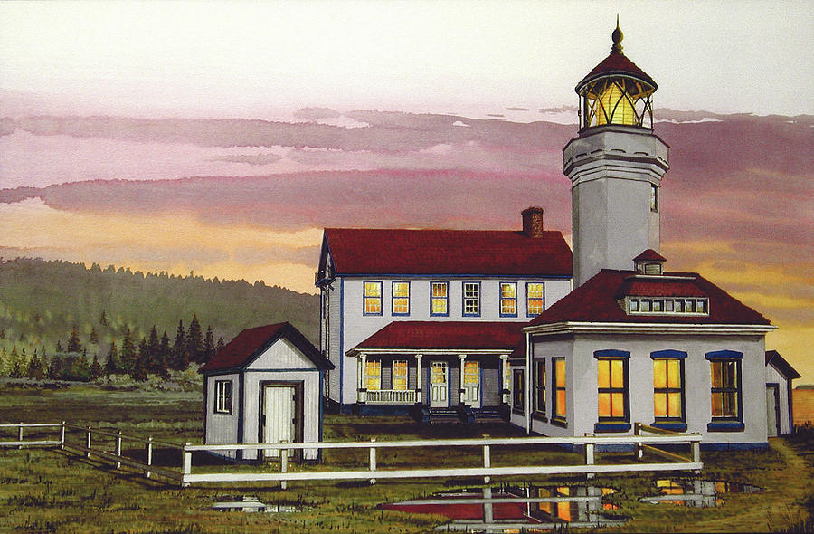 Point Wilson Lighthouse Painting - Point Wilson Light After Rain by James Lyman
