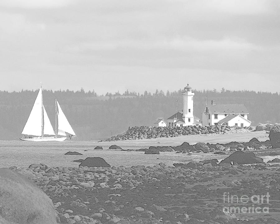 Point Wilson Lighthouse and Sailboat by Barbara Henry Point Wilson Lighthouse and Sailboat by Barbara Henry