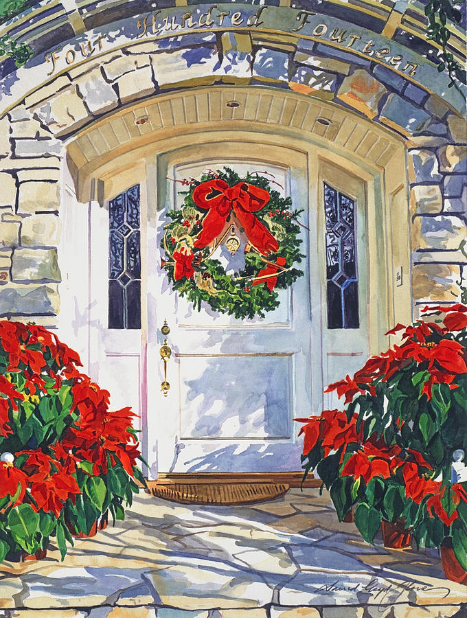 Christmas Painting - Pointsettia House by David Lloyd Glover