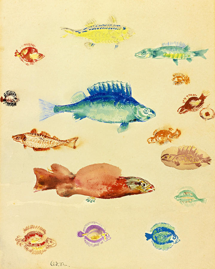 Poissons Drawing by Odilon Redon