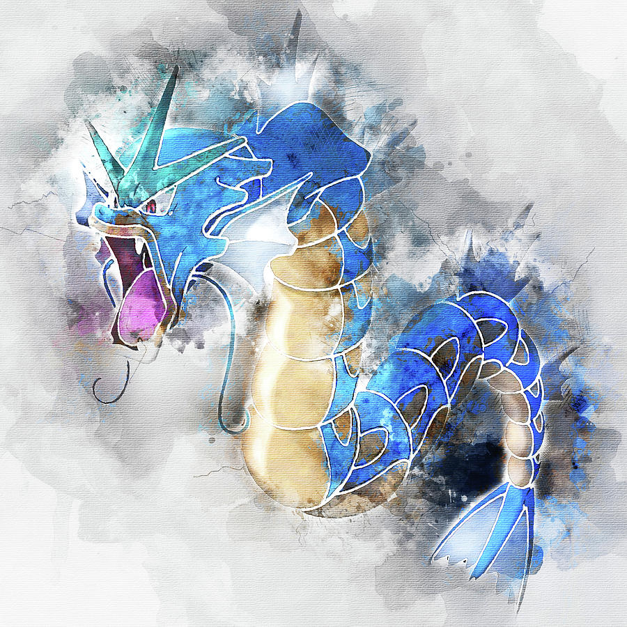 Abstract Painting - Pokemon Gyarados Abstract Portrait - by Diana Van by Diana Van