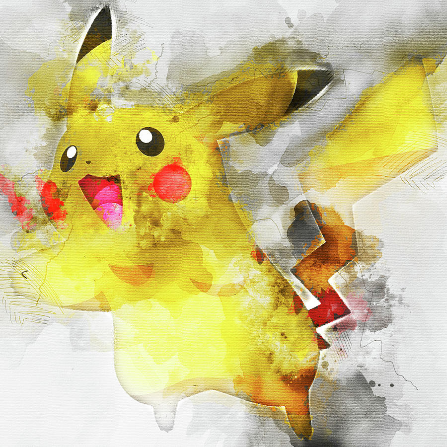 Abstract Painting - Pokemon Pikachu Abstract Portrait - by Diana Van by Diana Van