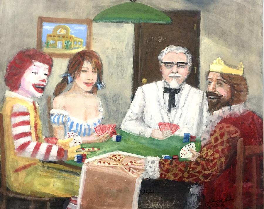 Cartoon Painting - Poker with the ad icons by Larry Lamb