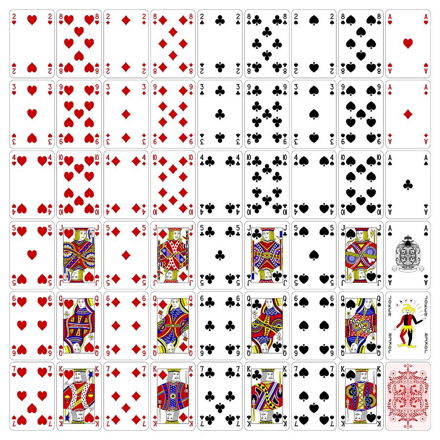 Poker cards full set four color classic design Digital Art by Miroslav ...