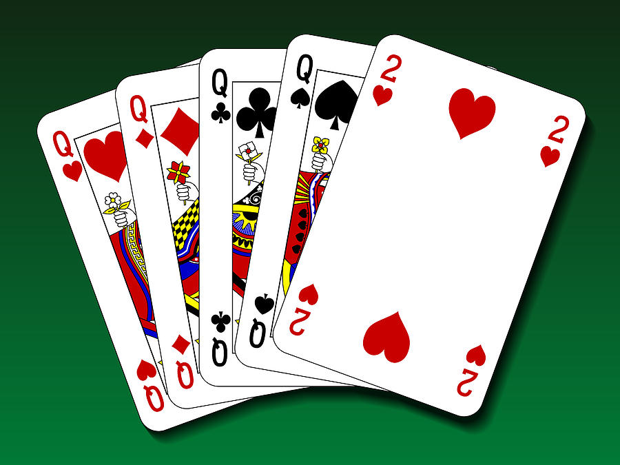 Queen Digital Art - Poker hand - Four of a kind by Miroslav Nemecek