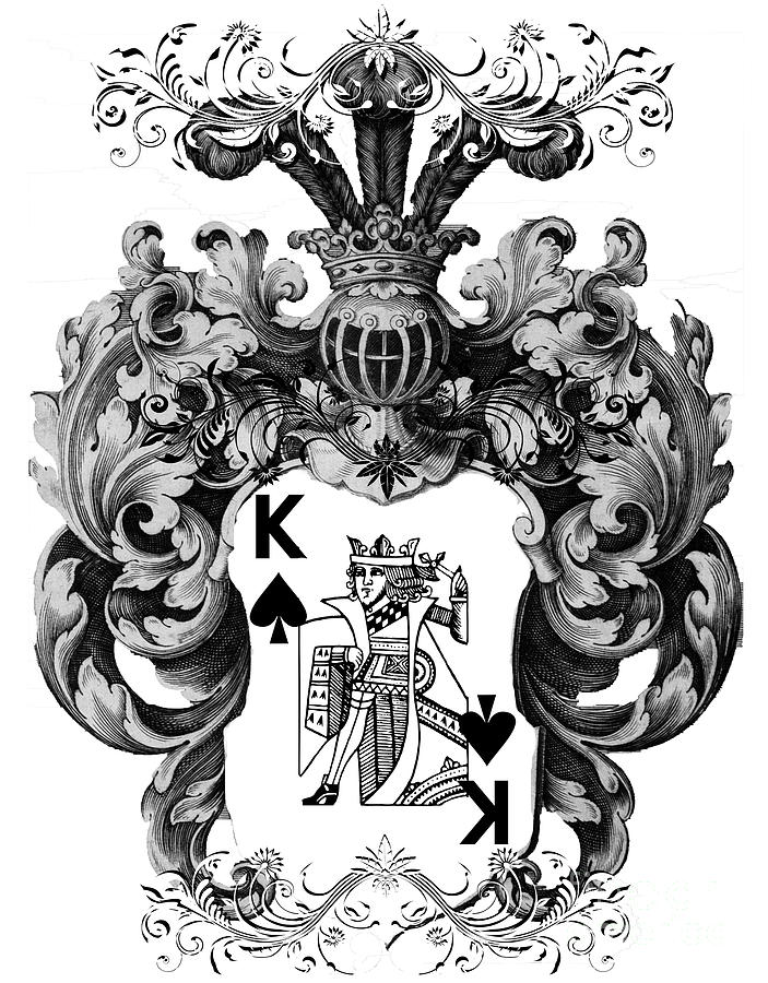 Poker King Spades Black And White Digital Art