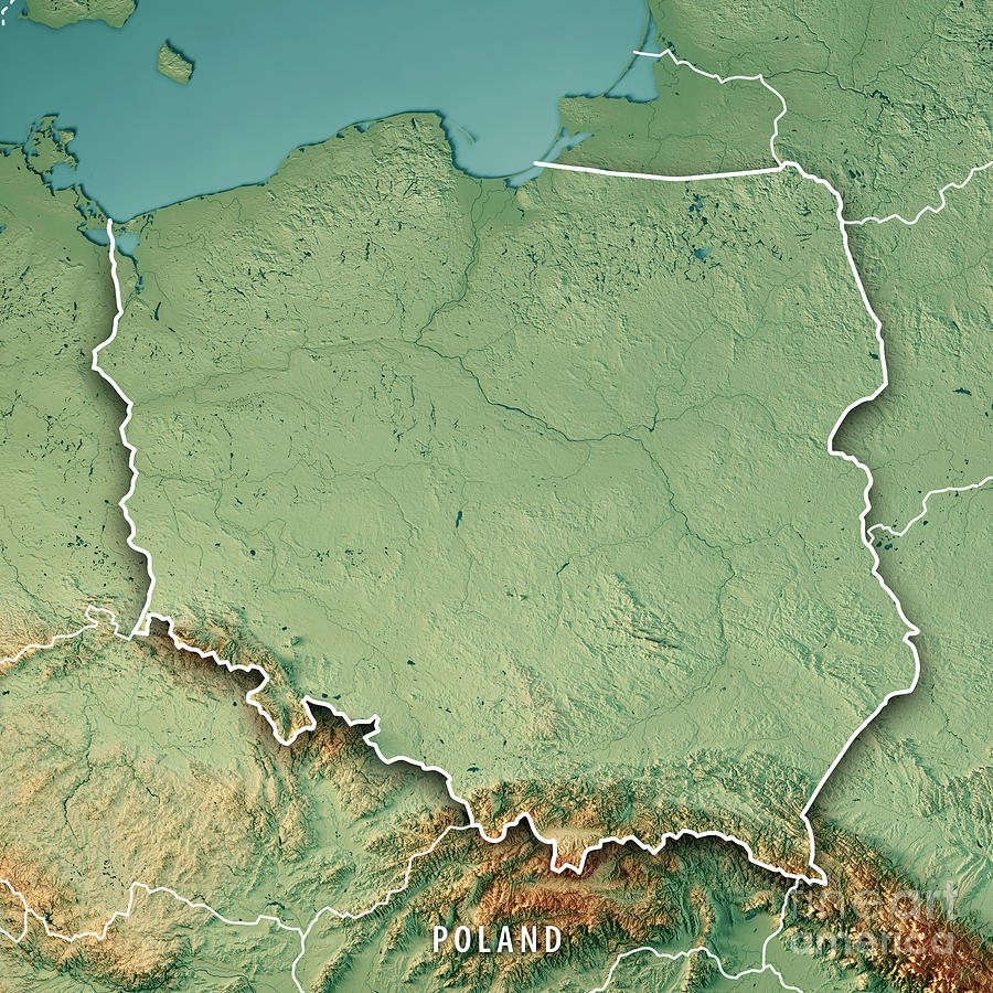 Map of Poland 3D, polish rivers Stock Vector