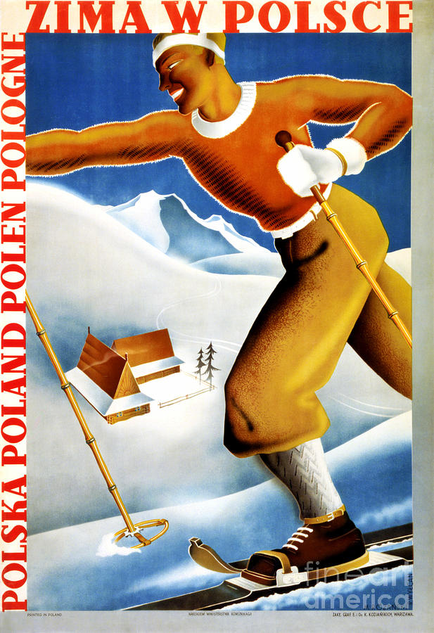 Vintage Painting - Poland Zima Ski Vintage Travel Poster Restored by Vintage Treasure