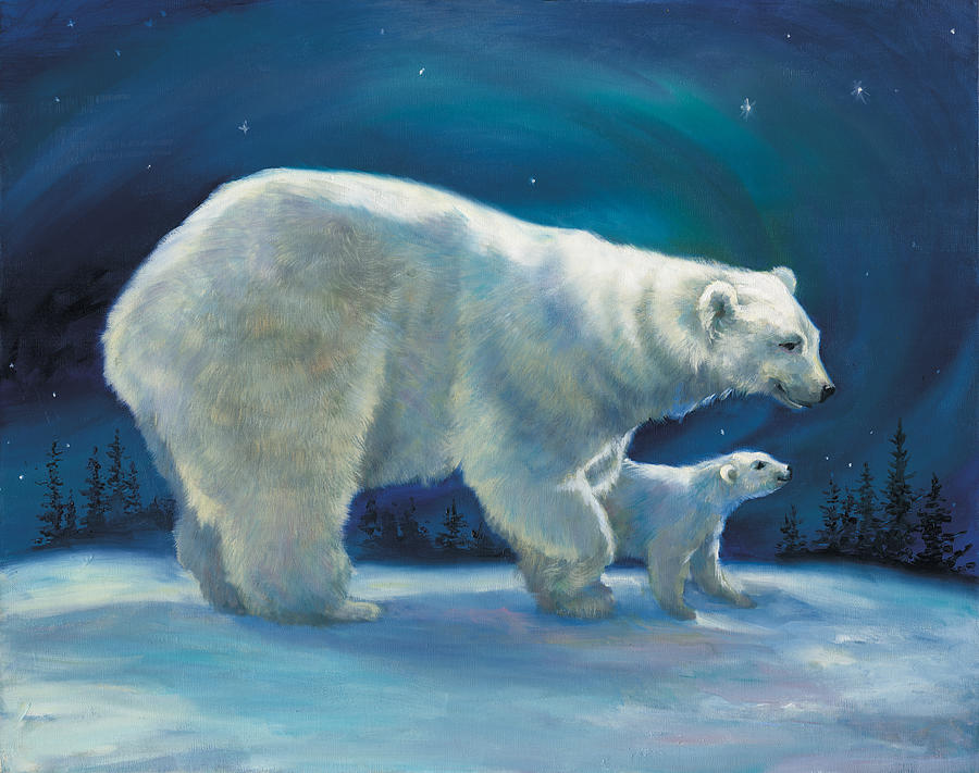 Polar Bear Painting - Star Bright Polar Delight by Laurie Snow Hein
