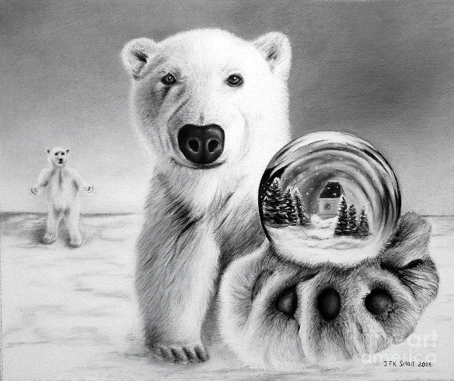 Polar Bear And Snow Globe Drawing By John Small