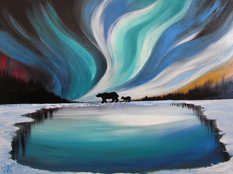 Polar Bear Aurora Painting by Mandy Joy
