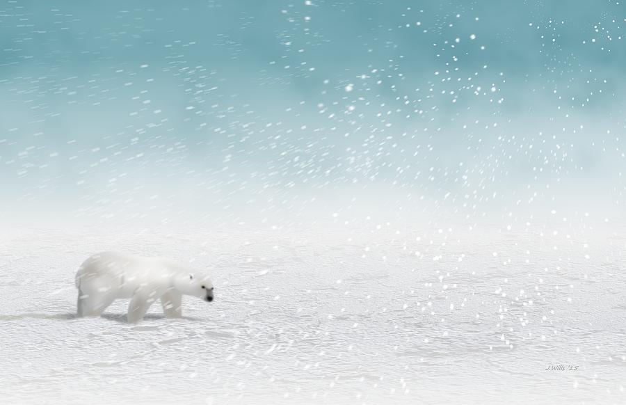 Polar Bear in Snow Digital Art by John Wills