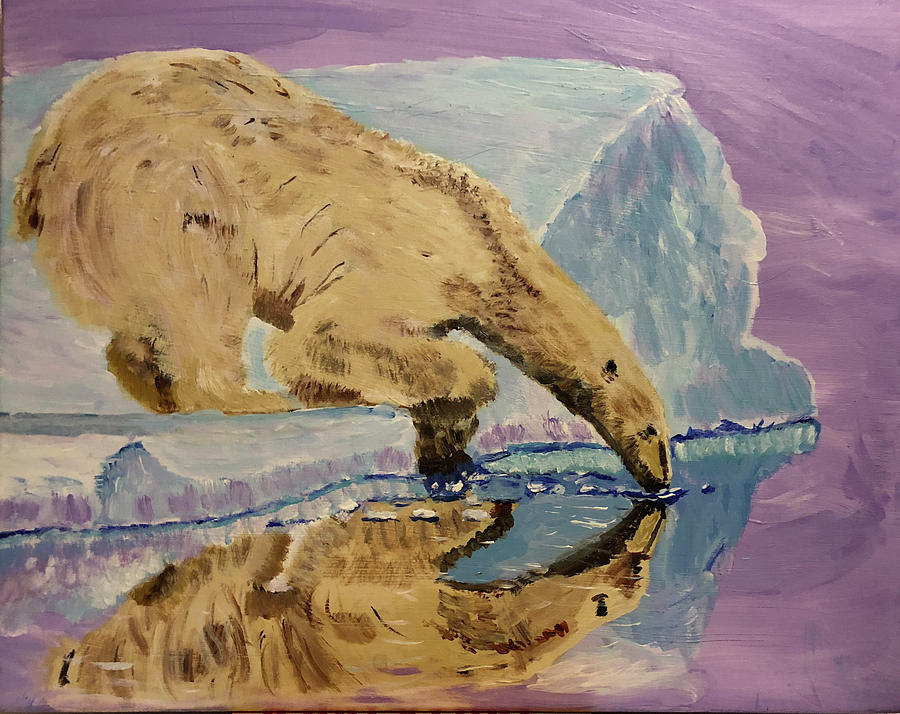 Polar Bear Painting - Polar Bear Reflection by Dennis Wilson
