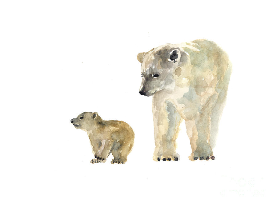 Animal Painting - Polar bears watercolor art print painting  by Joanna Szmerdt