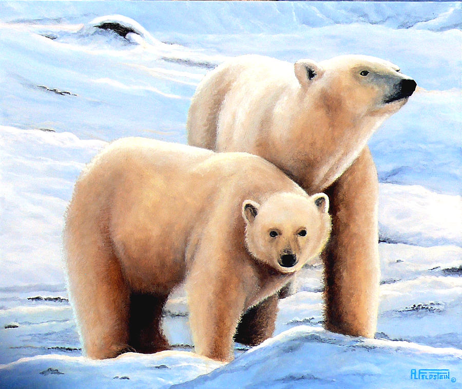 Polar Bear Painting - Polar Mom And Cub by Al Feldstein Polar Bear Painting - Polar Mom And Cub by Al Feldstein