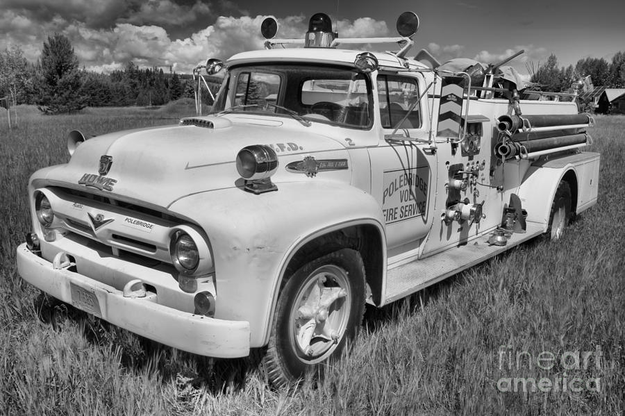 Polebridge Fire Truck Black And White Photograph by Adam Jewell
