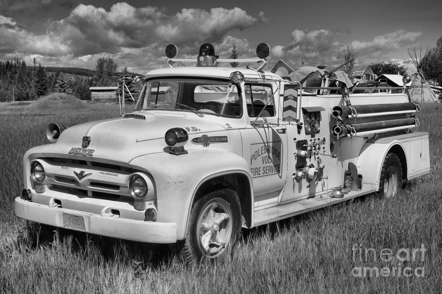Polebridge Montana Black And White Fire Truck Photograph by Adam Jewell