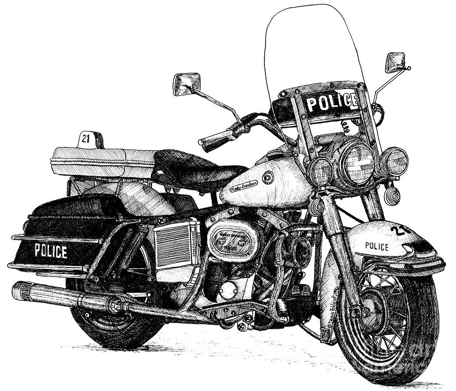 Police Hog Harley Davidson Motorcycle Drawing by Dawn Boyer - Fine Art