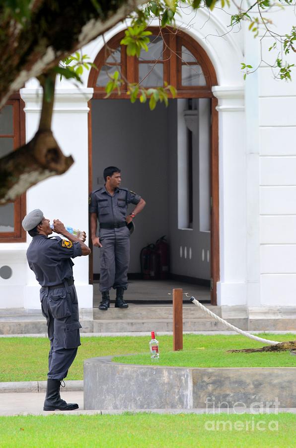 Police Officers Guard And Drink Water At Arcade Independence Square Colombo Sri Lanka Photograph
