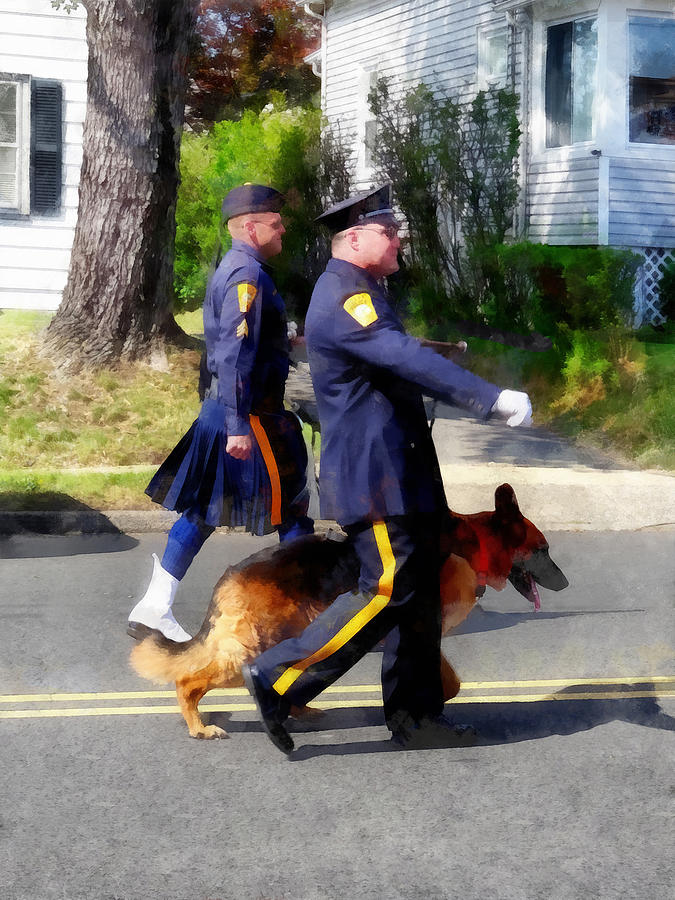 Dog Photograph - Policeman and Dog in Parade by Susan Savad