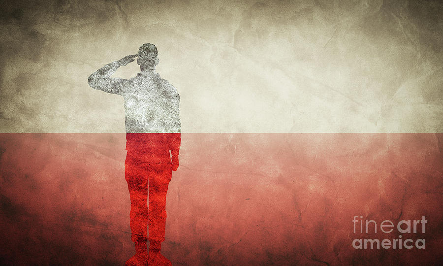 Polish grunge flag with soldier silhouette. Photograph by Michal Bednarek