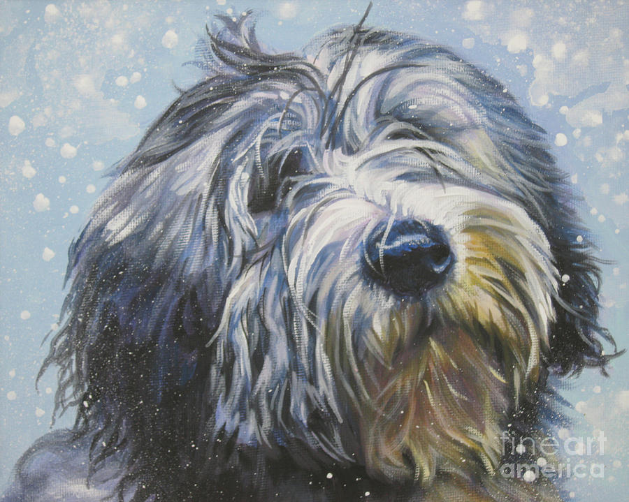 Polish Lowland Sheepdog in snow Painting by Lee Ann Shepard