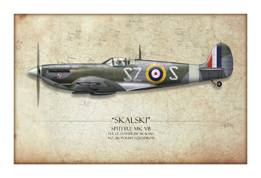 Airplane Digital Art - Polish Spitfire Mk V - Map Background by Craig Tinder