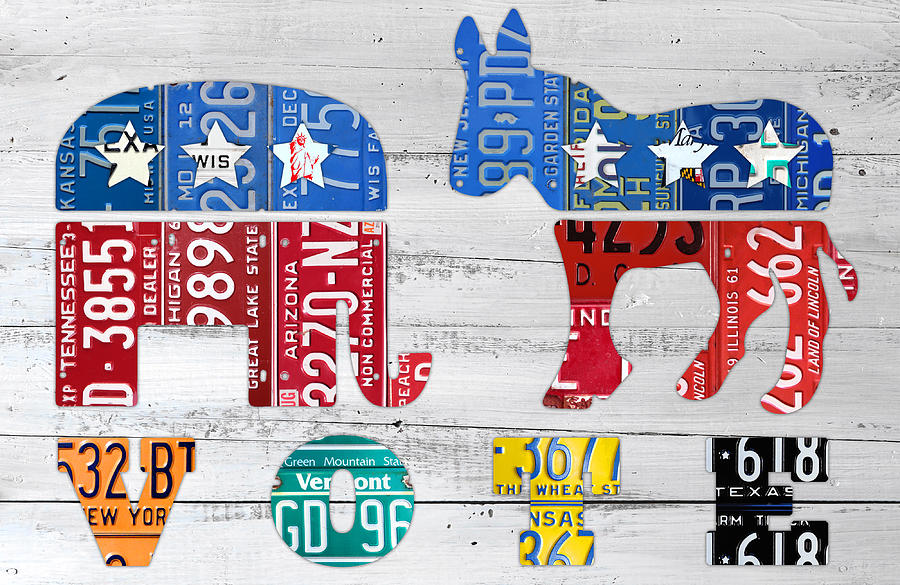 Vintage Mixed Media - Political Party Election Vote Republican vs Democrat Recycled Vintage Patriotic License Plate Art by Design Turnpike