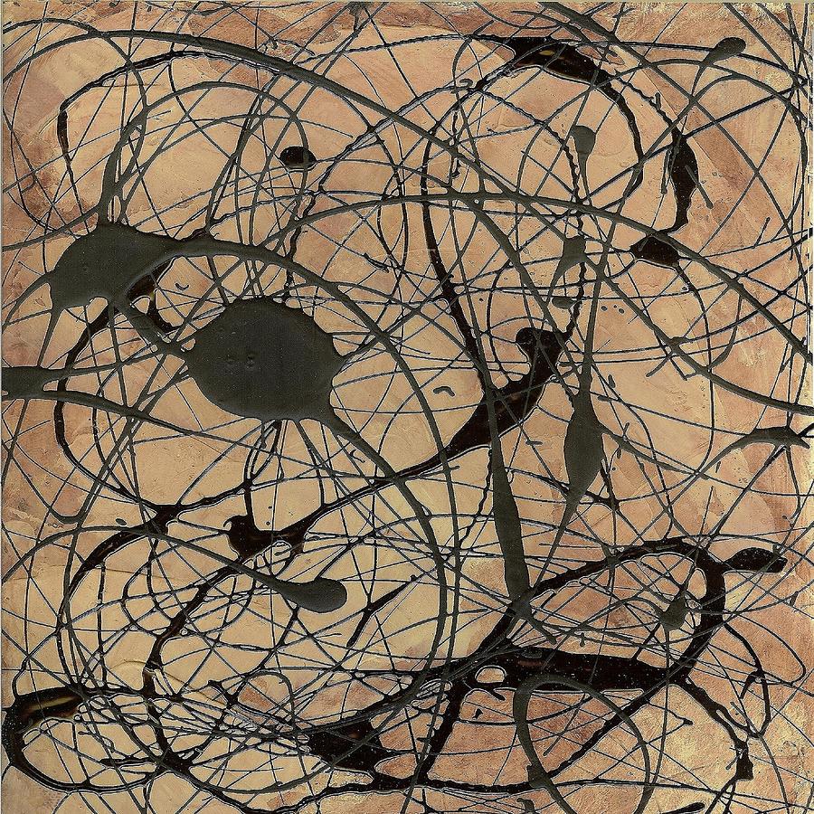 Pollock Inspired Abstract Black On Beige Painting