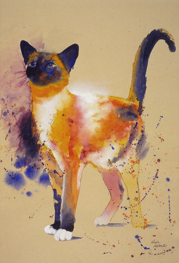 Snowshoe Cats Painting - Pollocks White Cat by Eve Riser Roberts