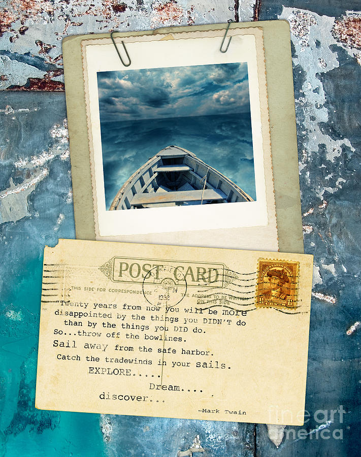 Poloroid of Boat with Inspirational Quote Photograph by Jill Battaglia