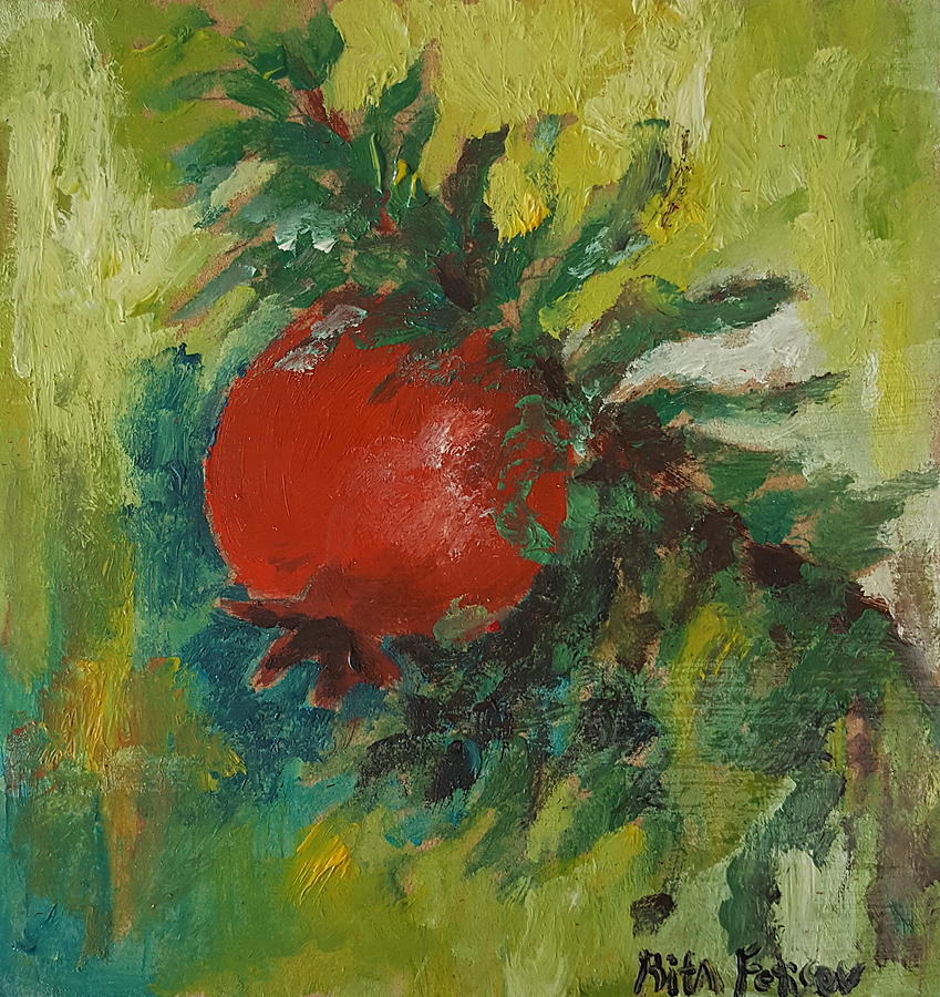 Pomegranate in miniature Painting by Rita Fetisov