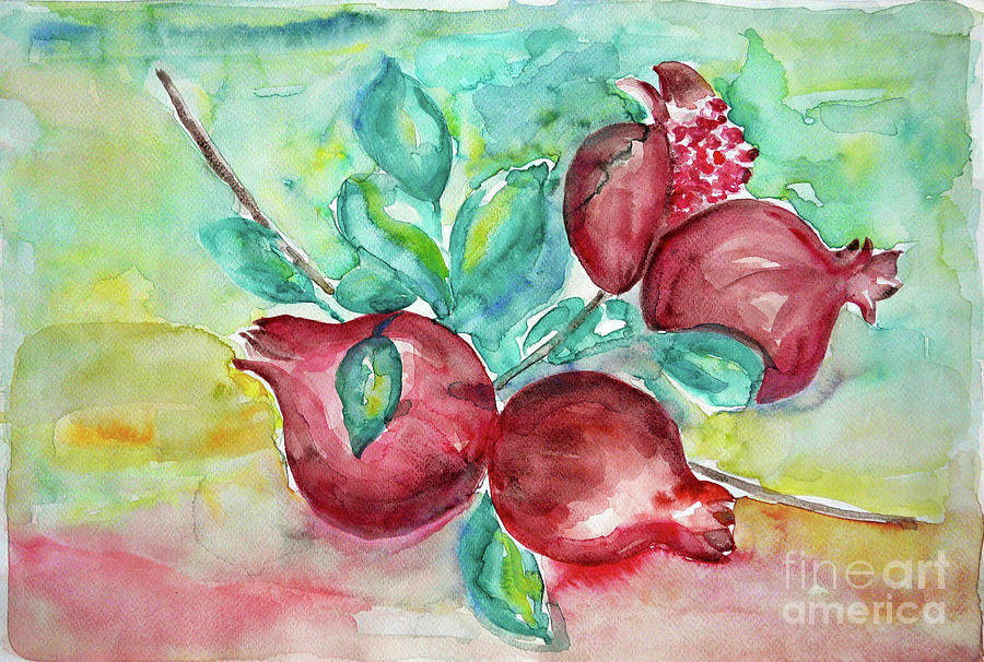 Pomegranate Painting by Jasna Dragun