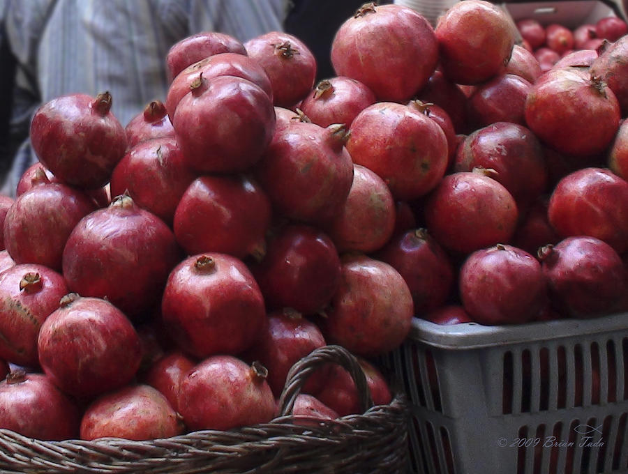 Fruit Photograph - Pomegranates at Jerusalems Old City Market by Brian Tada