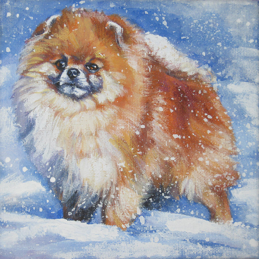 Winter Painting - pomeranian in the Snow by Lee Ann Shepard