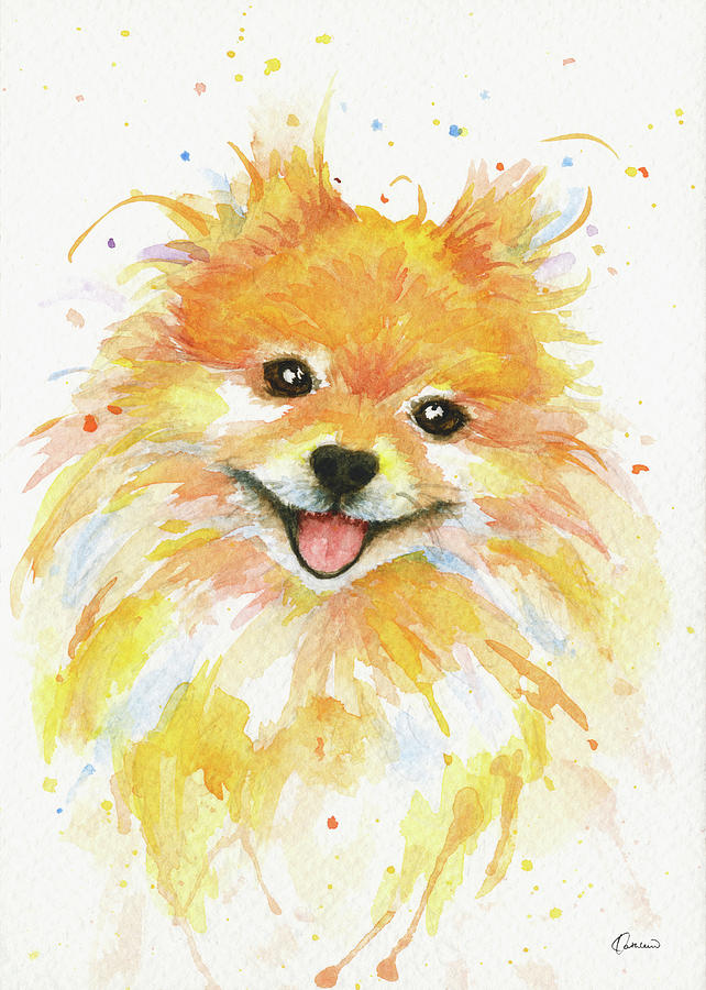 Dog Painting - Happy Pomeranian by Kathleen Wong